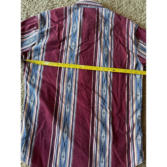 Vintage Wrangler Western Shirts Maroon Blue Tan White L Aztec Pearl Snap XL-Tail - Picture 6 of 8